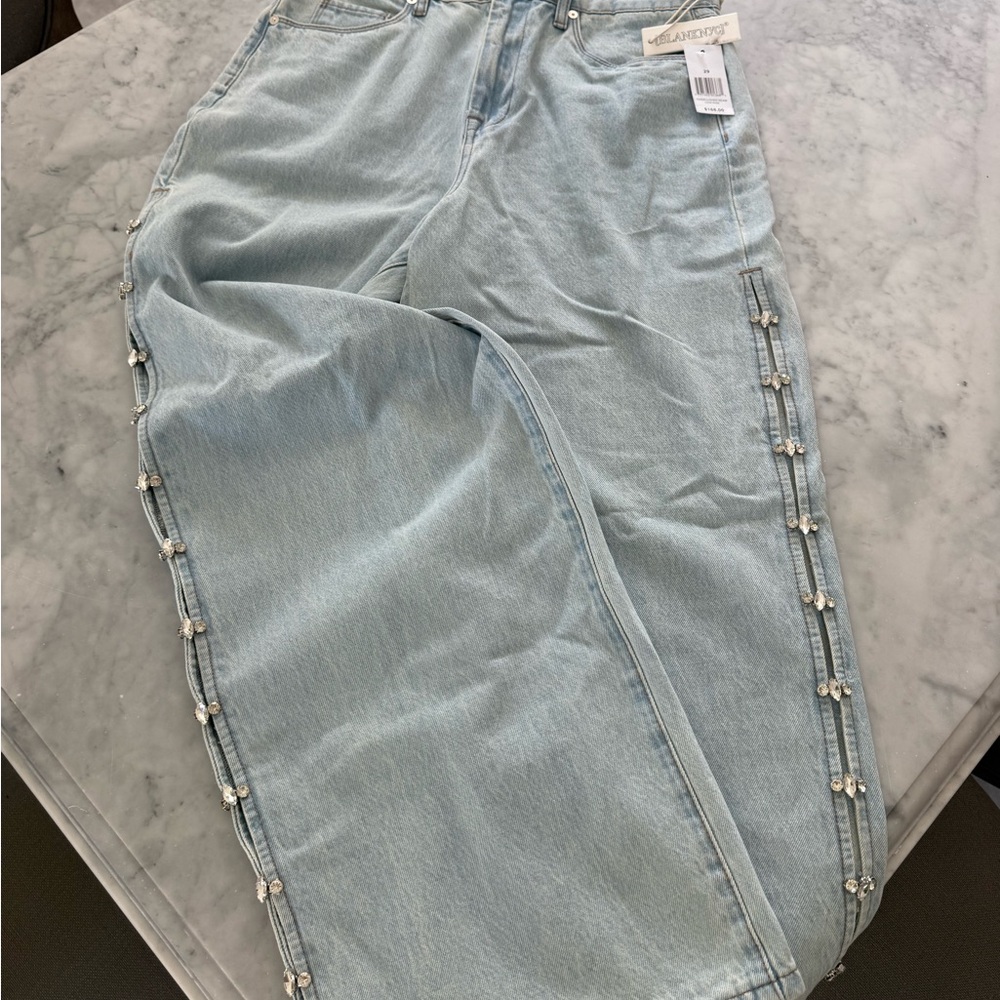 Blank NYC Light Blue Embellished Seam Low Rise Jeans